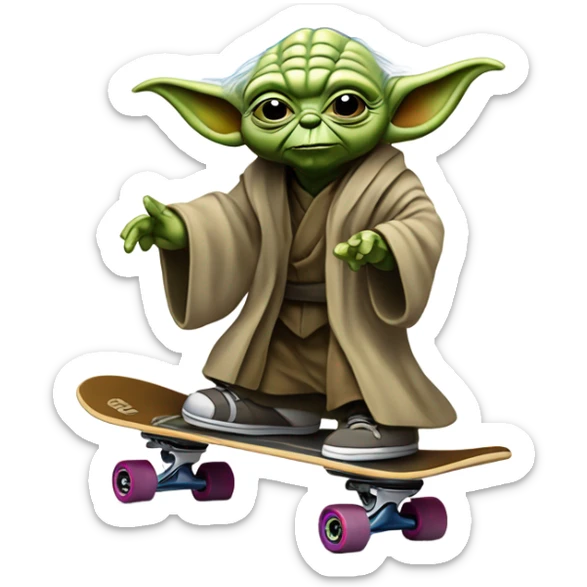 Maître yoda en skate, dessin avec peu de détails et de couleurs  sticker