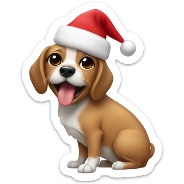 Small dog with tongue hanging out mouth closed, Christmas tree in the background sticker