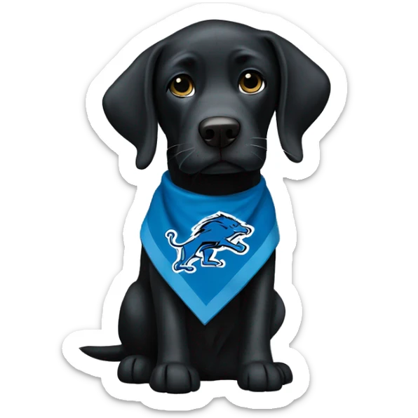 Grown Black Lab dog in a Detroit Lions bandana or jersey  sticker