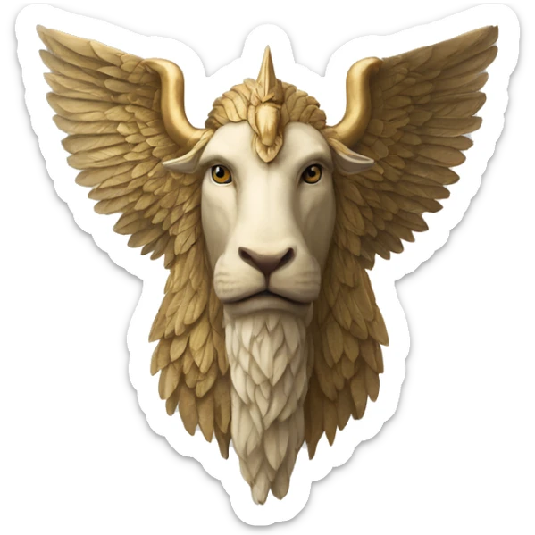 Lamassu, head of a bearded human, body of a bull, feathered wings that extend from its back sticker