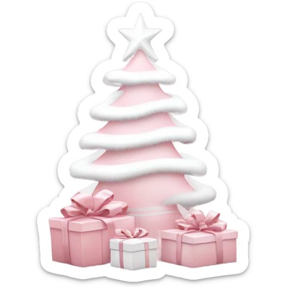 Light pink Christmas gifts under a white Christmas tree  sticker