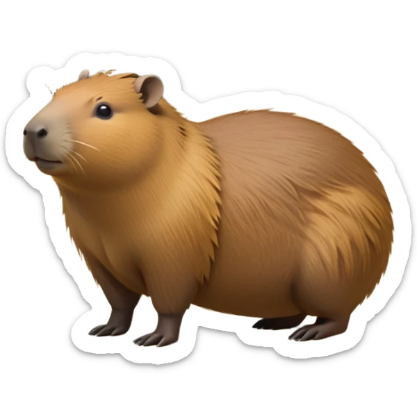 cinematic-capybara-realistic-full-body-on-all-fours-emoji,-plump-and-relaxed-body-soaking-in-the-warm-sun,-short-brown-fur-slightly-ruffled,-head-tilted-dramatically,-calm-expressive-eyes-exuding-serene-wisdom,-simplified-yet-realistic head tilted confidently staring at the camera ina. comical way sticker