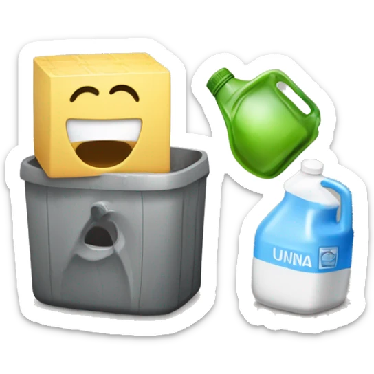 Un cubo de la limpieza, un mocho, una escoba, una bayeta y una garrafa  sticker