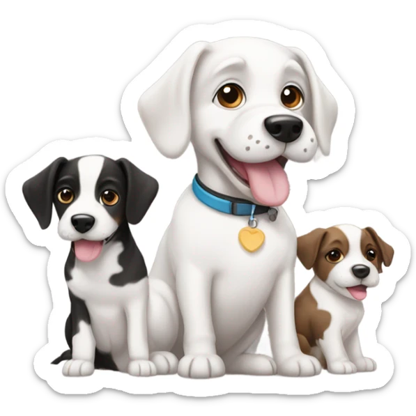 A black and white dog with 3 puppies, one white, one brown and one black puppy sticker