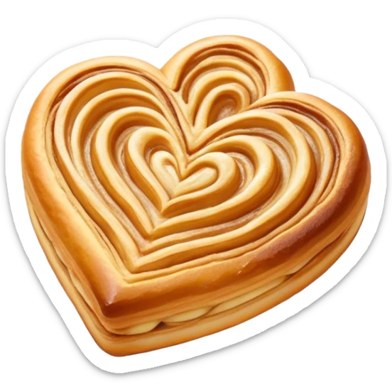 Cinematic crisp palmier, golden-brown heart-shaped pastries, perfectly caramelized layers, delicate and flaky, warm glowing background, inviting and delicious. sticker