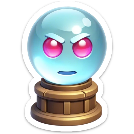 Clash of Clans aesthetic: Cinematic Playful 3D Isometric Crystal Ball Emoji, rendered in a 3D vector-style similar to standard emojis with minimal shading and bold, simplified shapes. A compact, distinct form with signature details, softly glowing with a fantasy RPG magic charm. Simplified yet unmistakably iconic, highly detailed and consistent, glowing with a soft radiance and high shine. Stylized with a touch of heroic grandeur and a soft glowing outline, capturing the essence of a beloved gaming relic with a friendly, playful manner! sticker