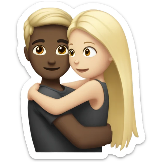 Boy with dark brown hair hugging a girl with blonde hair  sticker
