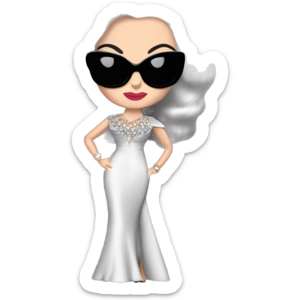 White Diamonds Elizabeth Taylor Barbie. Morticia Addams.Satin dress, opera gloves,pumps, bracelet, earrings, sunglasses Cuddling up with Slippers the kitten. sticker