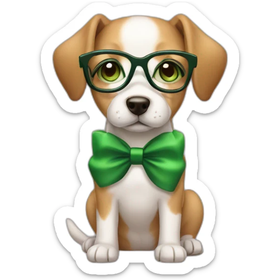 bege-and-white-dog-with-green-eyes-and-glasses-and-green-bow sticker