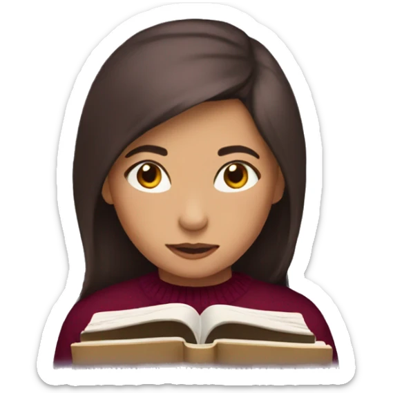 Girl wearing burgundy Christmas jumper reading a book sticker