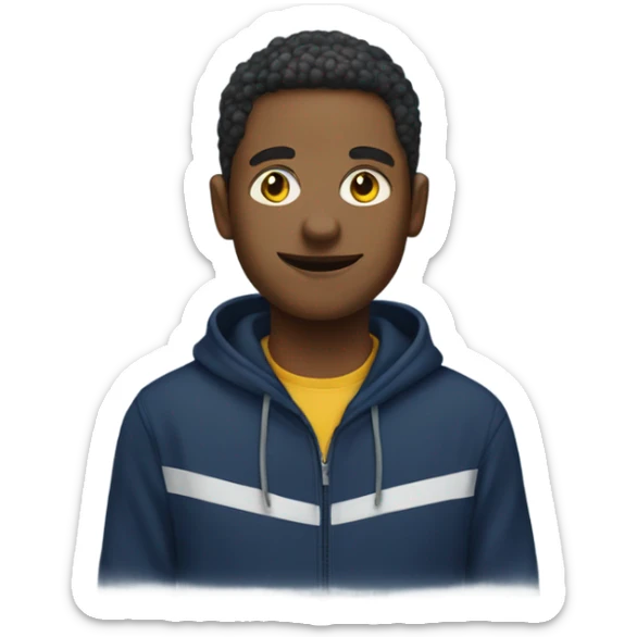 generate me a yellow emoji person wearing a navy blue hoodie sticker