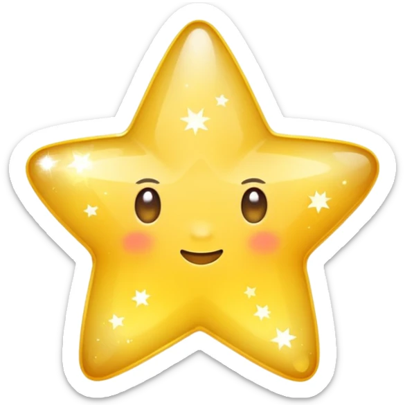 Generate a high-quality 3D cartoon-style emoji of a yellow sparkling star, glittering and shining effect, smooth gradient colors, rounded and cute appearance, no human faces, simple white background, high-resolution.

 sticker