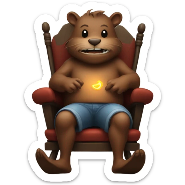 Giant beaver man in rocking chair petting his demon pet sticker