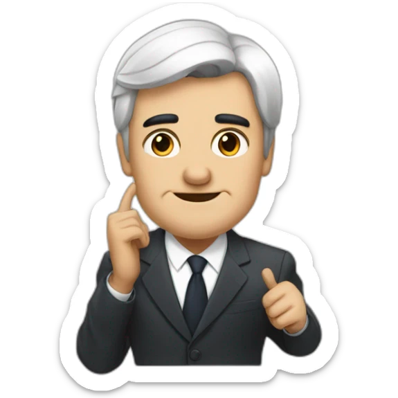 a white politician resembled to pedro sanchez  with black hair signing a paper sticker