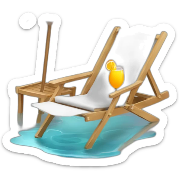 un chat avec des lunettes de soleil, une chemise hawaïenne et un cocktail, en train de se prélasser sur une chaise longue près d'une petite piscine pour chat sticker