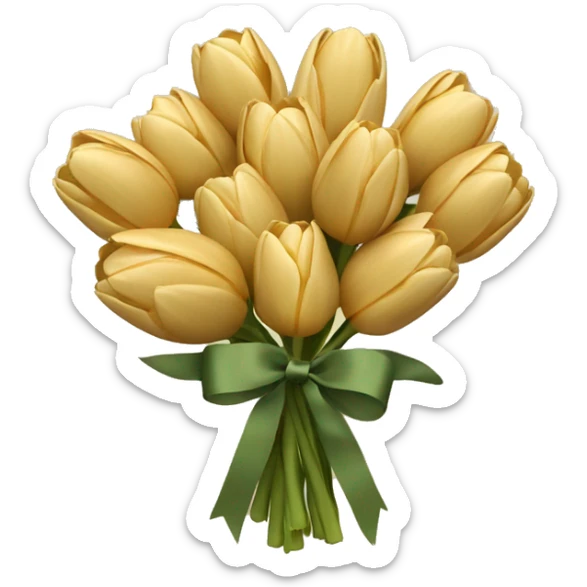 bouquet of golden beige tulips with a Khaki green bow sticker