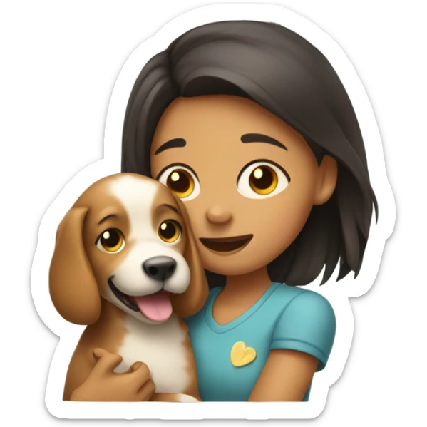 Please create a girl who hugs her pet doggie. The girl has a cute face and so does the doggie. sticker