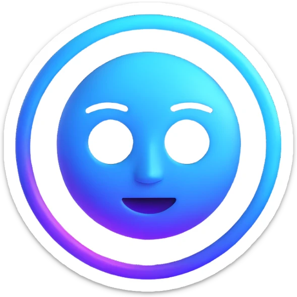 circular AI logo emoji with glowing ring and abstract face, reminiscent of Siri or Gemini, cool blue and purple gradients sticker