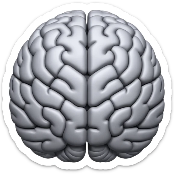 emoji icon of a brain with details of the brain structure and in detailed 3d rendring sticker