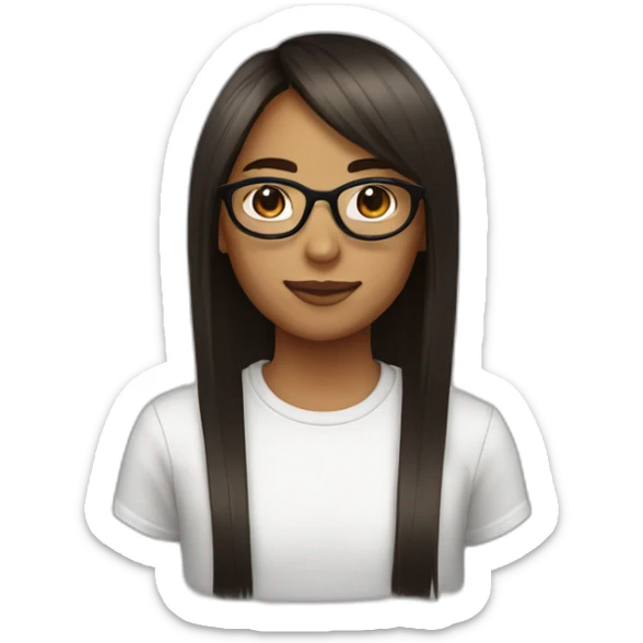 girl with bro2n straight hair and black round glasses sticker