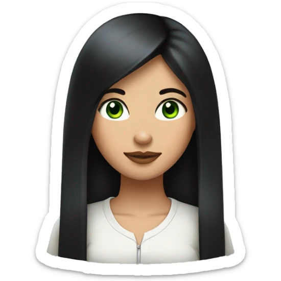 a girl with straight black hair, green eyes, plump lips, fair skin and a mole on her forehead on the left side sticker