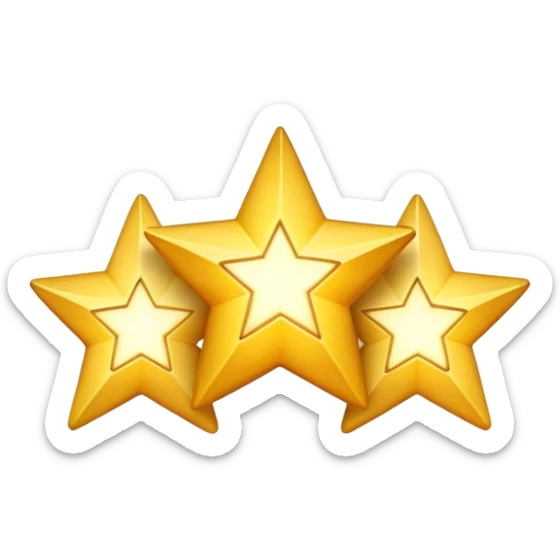 3 golden stars, one big in the center and two smaller on the sides, with a slight glow effect sticker