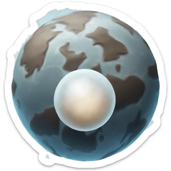 a planet, small, icy and with a rocky surface. and a heart-shaped icy region of creamy white light color sticker