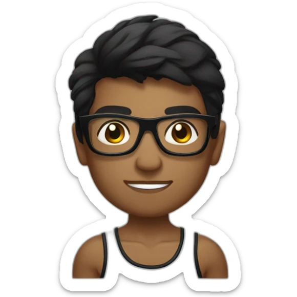 Boy Sri lankan MMA fighter with glases black and lisse hairwhit a boxer potition sticker