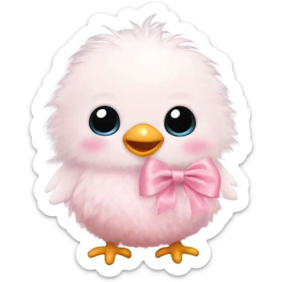 Fuzzy baby bird with light pink bow sticker