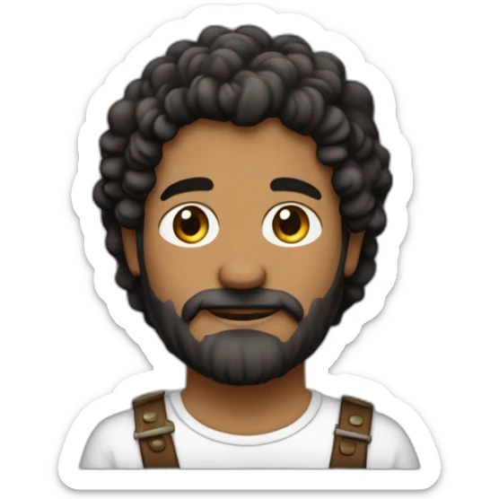 Chico con barba negra de piel blanca, pelo castaño recogido con un moño arriba y los lado rapados, percusionista sticker