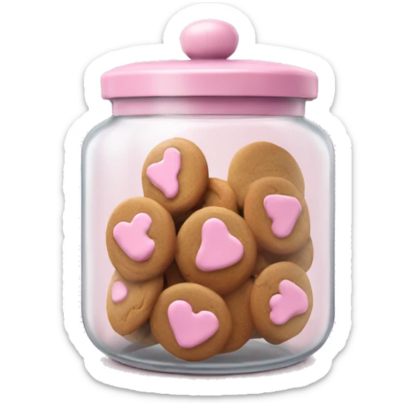 Realistic glass cookie jar with light pink lid full of gingerbread cookies isolated.  sticker