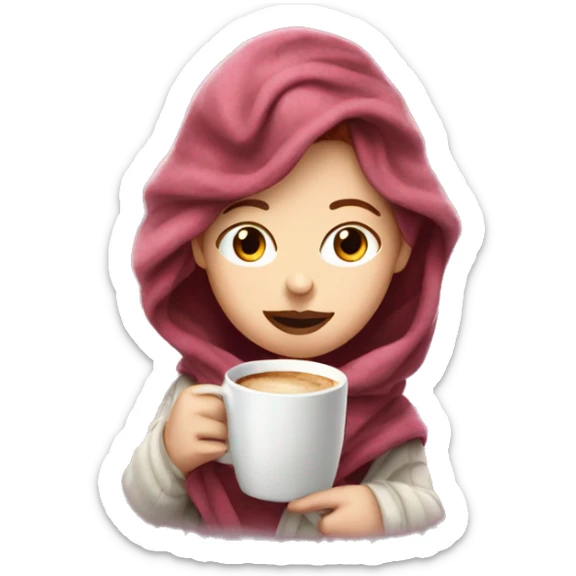 White girl with wavy pink and burgundy hair drinking coffee in a blanket sticker