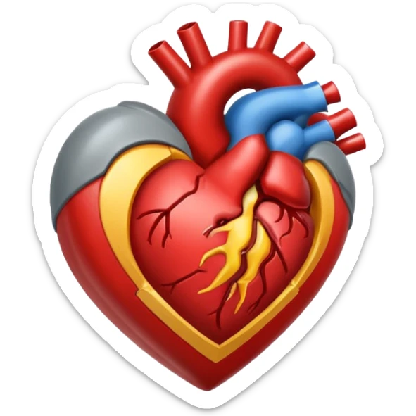 Un corazón humano roto de color gris con grietas  sangrando y expulsando sangre rodeado de vendas y tiritas que se despegan sin hacer efecto sticker