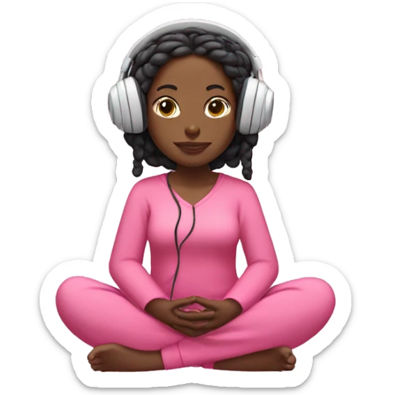 Black girl meditating with braids as hair wearing headphones pink clothes on sticker