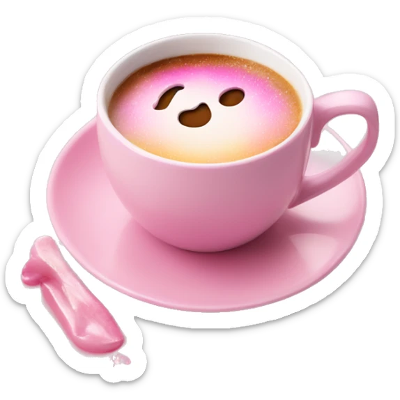 beautiful pink manicure on the background of a mug of coffee sticker