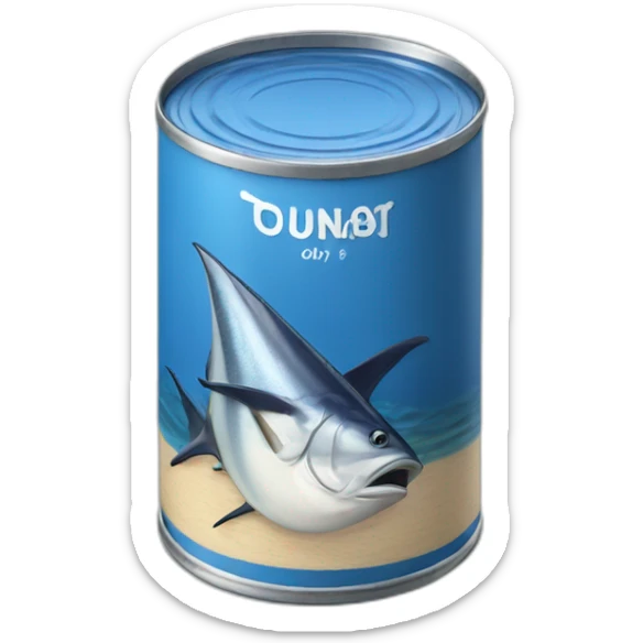 Realistic small can of tuna showing the shape of a boat only blue colors sticker