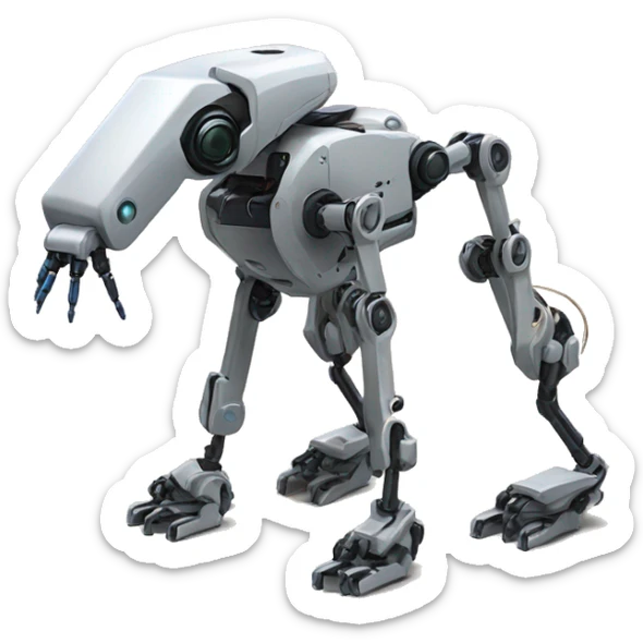 quadruped robot with 4 legs (each leg 3 degree of freedom) and manipulator (robot arm) is attached to robot base  sticker
