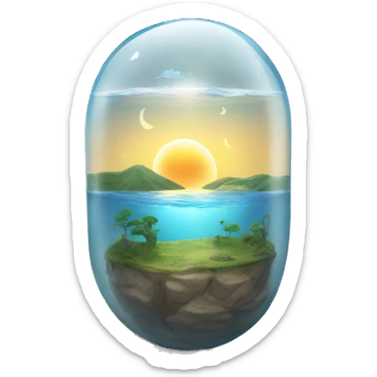 water and land like inside a glass dome with the sun and moon at the top sticker