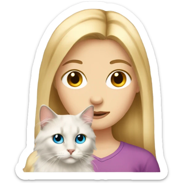 a blonde teenage girl with a ragdoll cat sticker