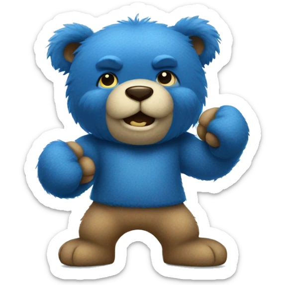 Strong Blue fuzzy bear wearing clothes giving a fist bump  sticker