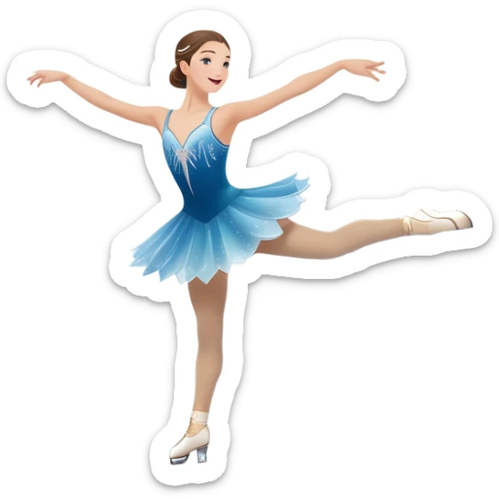 An icon showing a graceful figure skater mid-spin on a sparkling ice rink, wearing an elegant costume. The background features festive arena lights, snowflakes, and cheering spectators. Transparent background captures the beauty, artistry, and elegance of figure skating. sticker