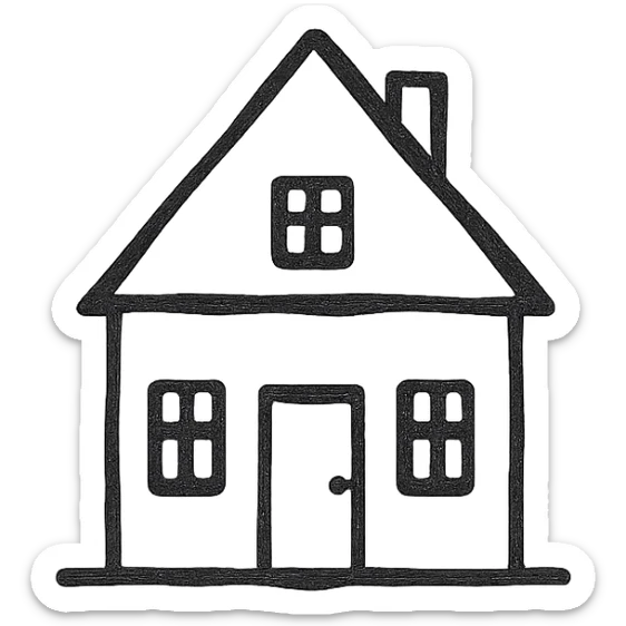 Icon of a house in Kaliningrad, hand drawn, black outlines, no fill, simple and clean, front view sticker