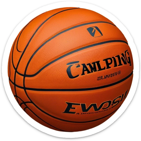 Cinematic Realistic image of a basketball resting on a polished court surface, with finely detailed textures and subtle reflective highlights, evoking a sense of calm before the game’s intensity sticker