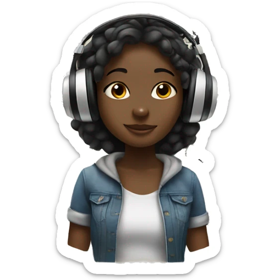African girl. Listening to music. Wearing headphones. Music notes. sticker