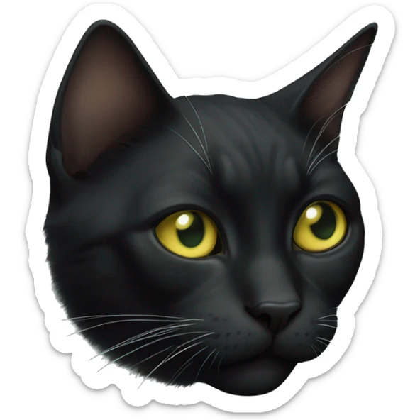black cat with slim narrow greenish-yellowish eyes and white on its mouth and go up the left side of it’s snout sticker