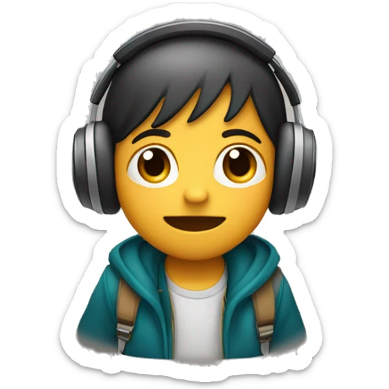 Niño cantando con auriculares al frente de un portátil  sticker
