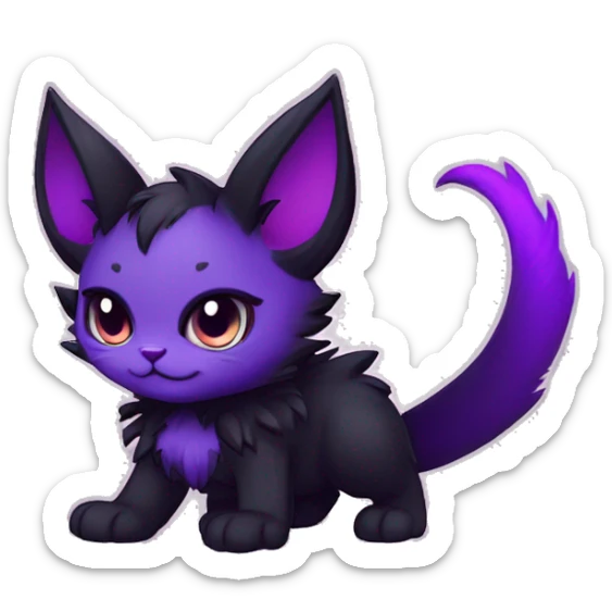 Anthro-Cute-Edgy-Demonic-Vampiric-Batty-Cat-Black-Purple-Contrast-Colors-Fantasy-Fur-Sona-Chibi-Shiny-Fakémon-Hybrid with horns full body sticker