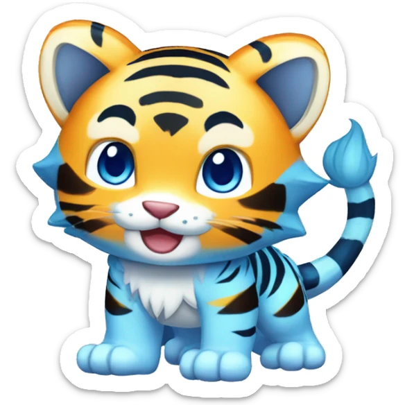 Colorful Shiny Kawaii Cute Blue-striped Tiger-Fakémon-Pokémon full body sticker