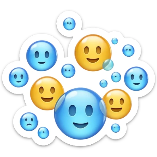 3D iPhone style emoji of free-floating bubbles, scattered randomly in the air, translucent and shiny, various sizes, not contained in any circle, isolated on white background, soft shadows, high detail, NO FACE sticker