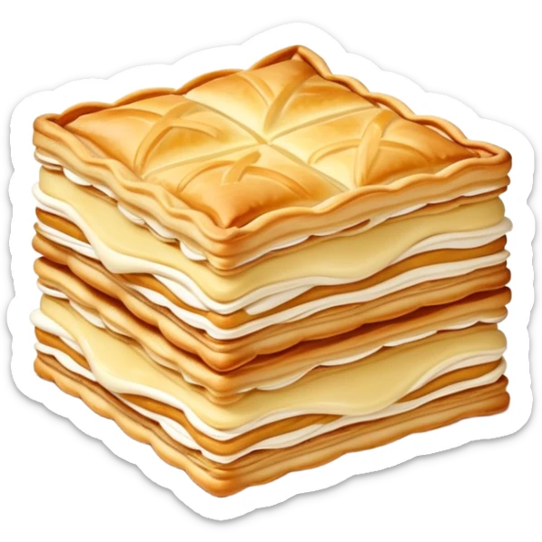mille-feuille-cinematic-realistic-mille-feuille-dessert-emoji,-depicted-as-a-delicate-pastry-composed-of-two-crisp-layers-of-puff-pastry-with-a-rich-cream-filling,-rendered-with-intricate-textures-and-elegant,-soft-lighting. Please only show two layers sticker